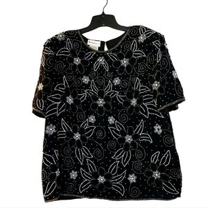 Patrick Stenay Vintage Women's Plus Size 2X Silk Blouse Beads Sequins Lined